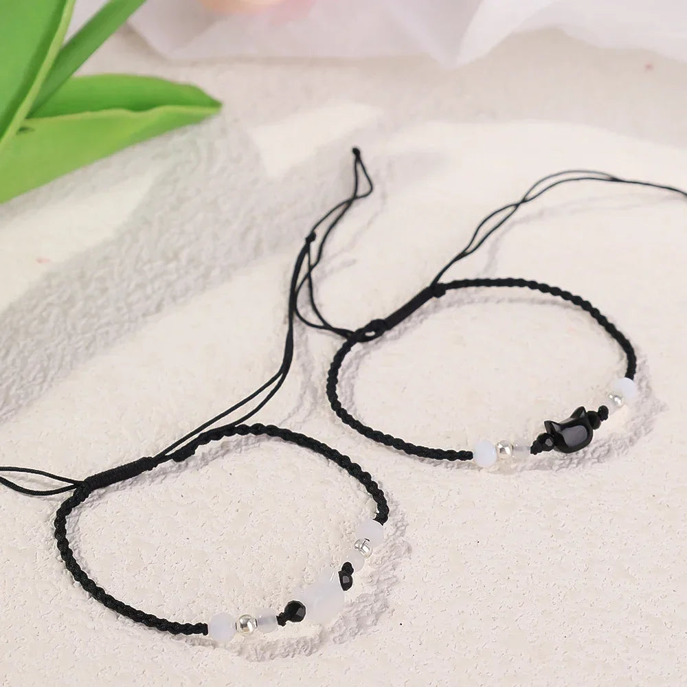 Moonstone Obsidian Cat Charm Bracelets | bracelets | Wiccan Center