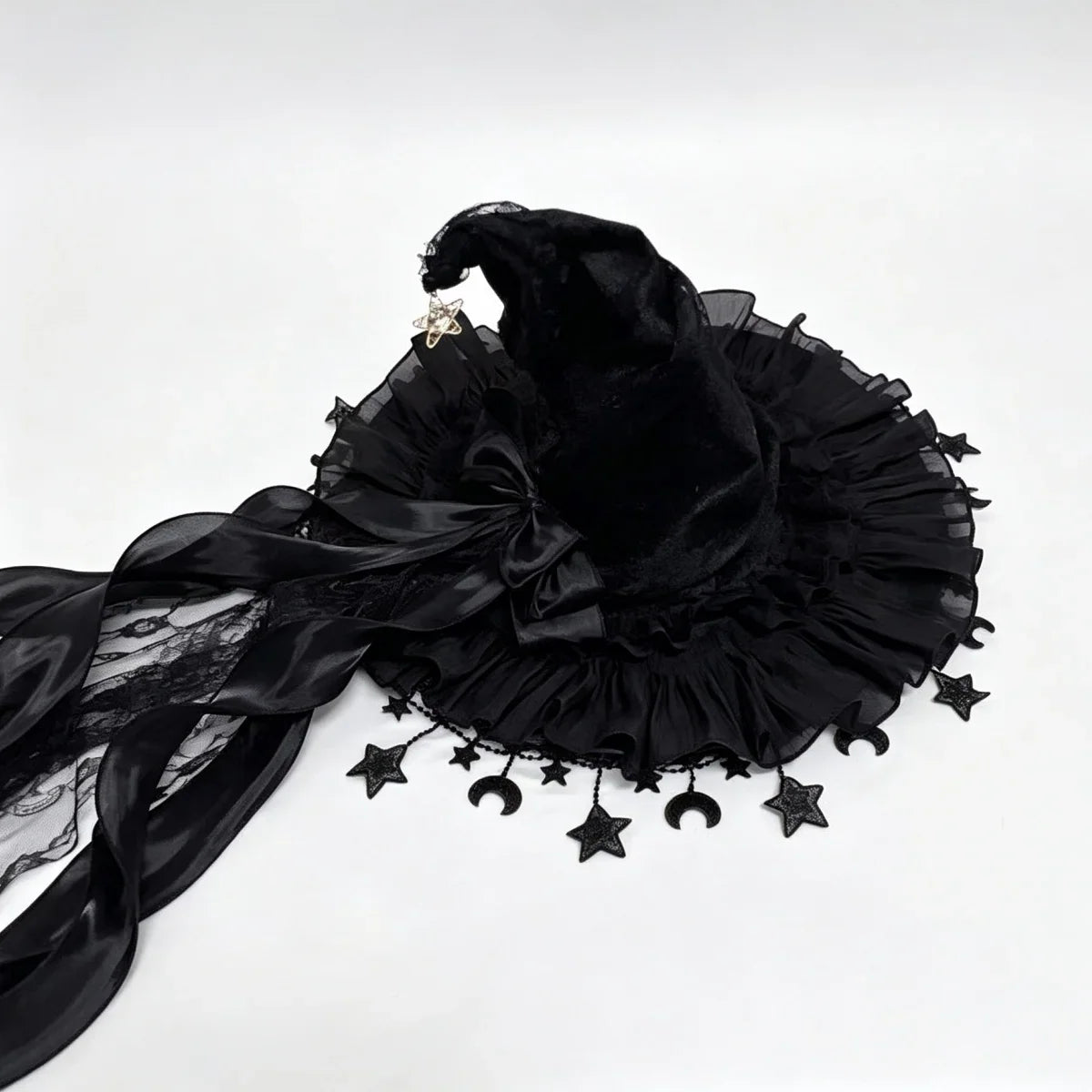 Halloween Witch Hat, Lace Velvet Hat with Moon Pendant | | Wiccan Center