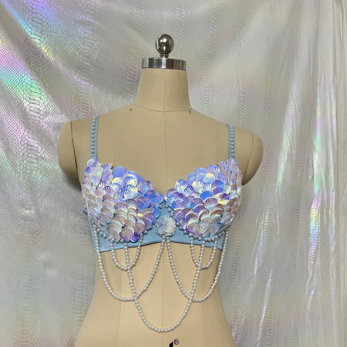 Handmade Mermaid Sequin Pearl Shell Belly Dance Bra Festival Rave Top | Costume Tops | Wiccan Center