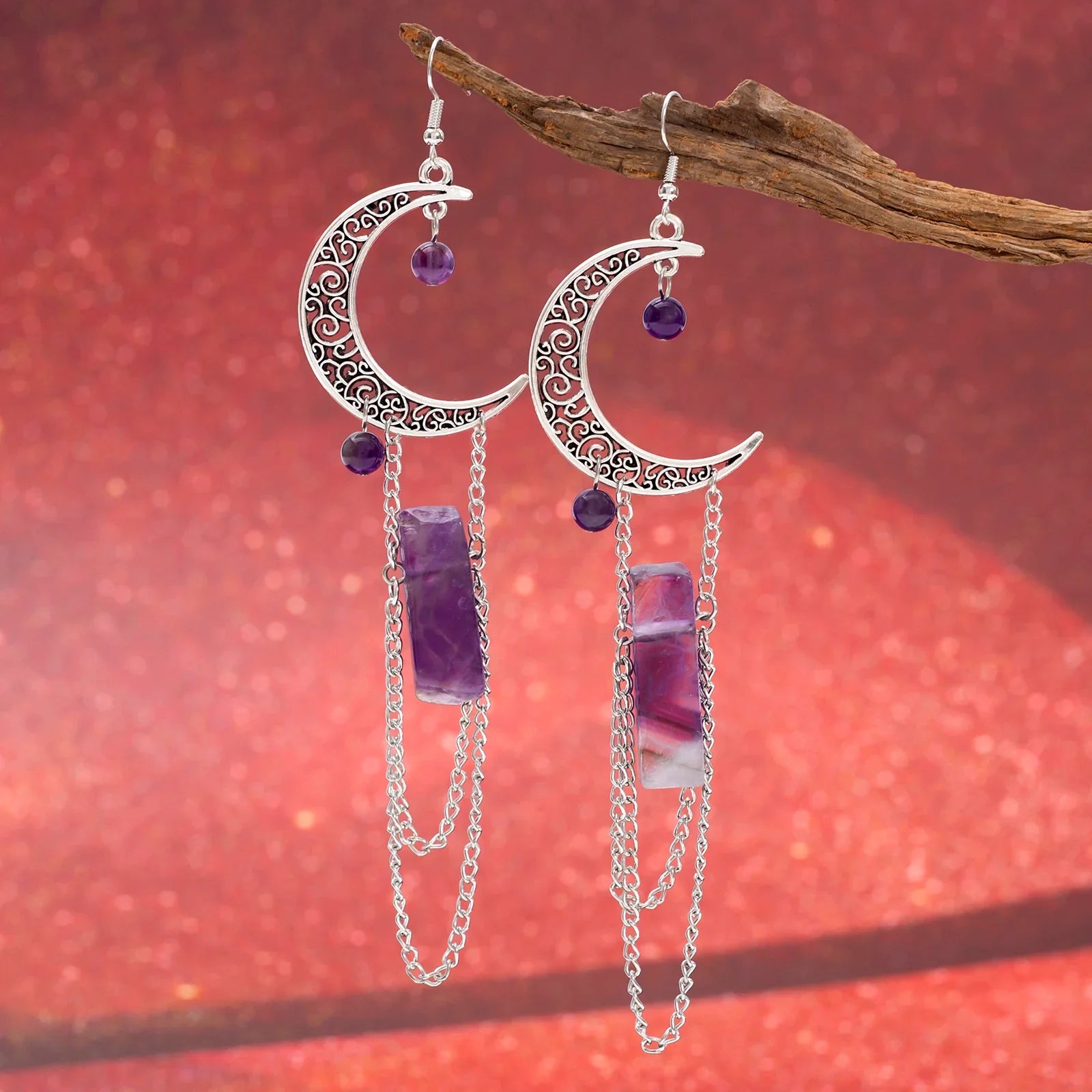 Amethyst Crescent Moon Earrings | earrings | Wiccan Center