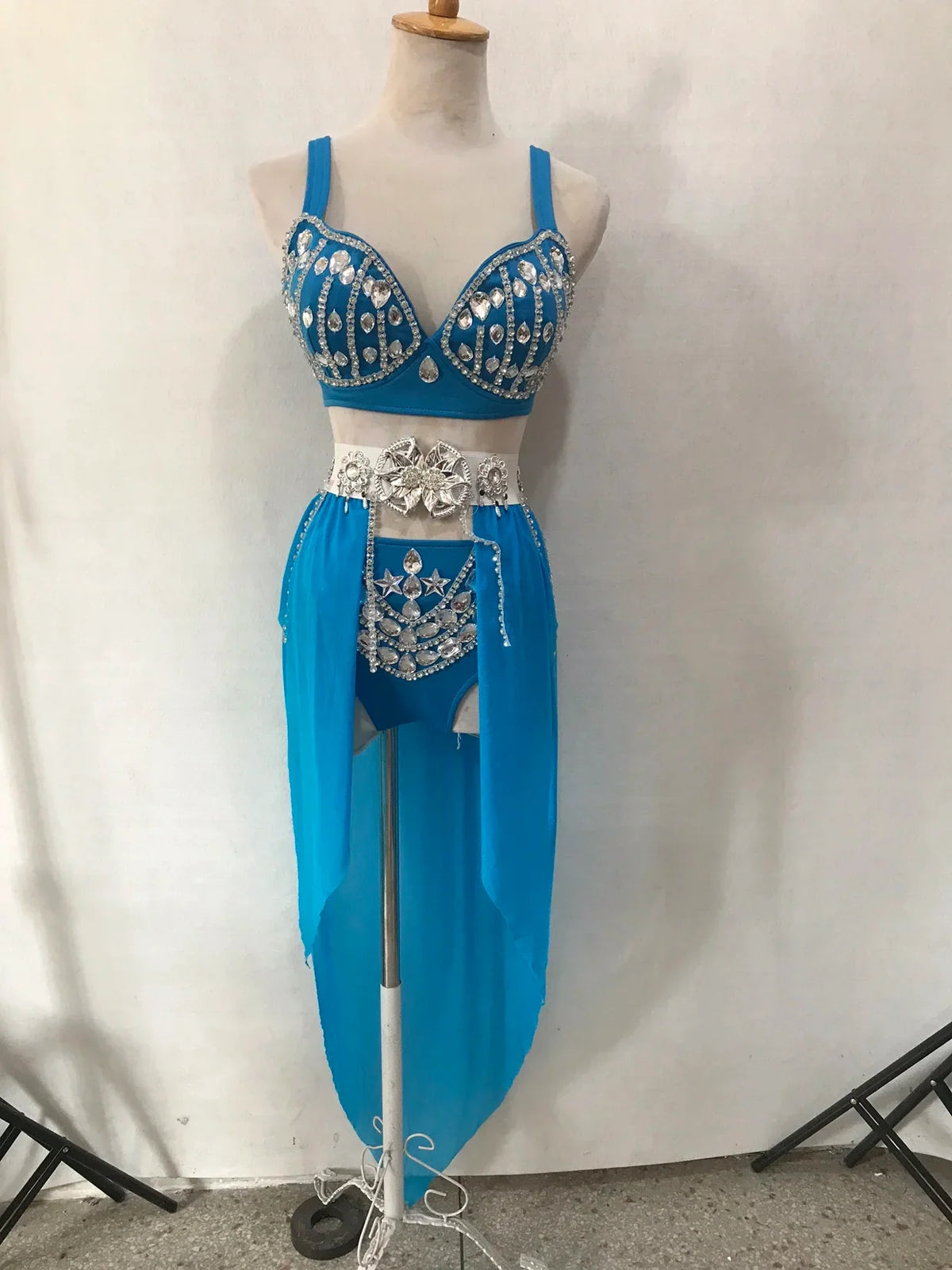 Women's Rhinestone Two-Piece Dance Costume | Stage Performance Top & Shorts | Costume Sets | Wiccan Center