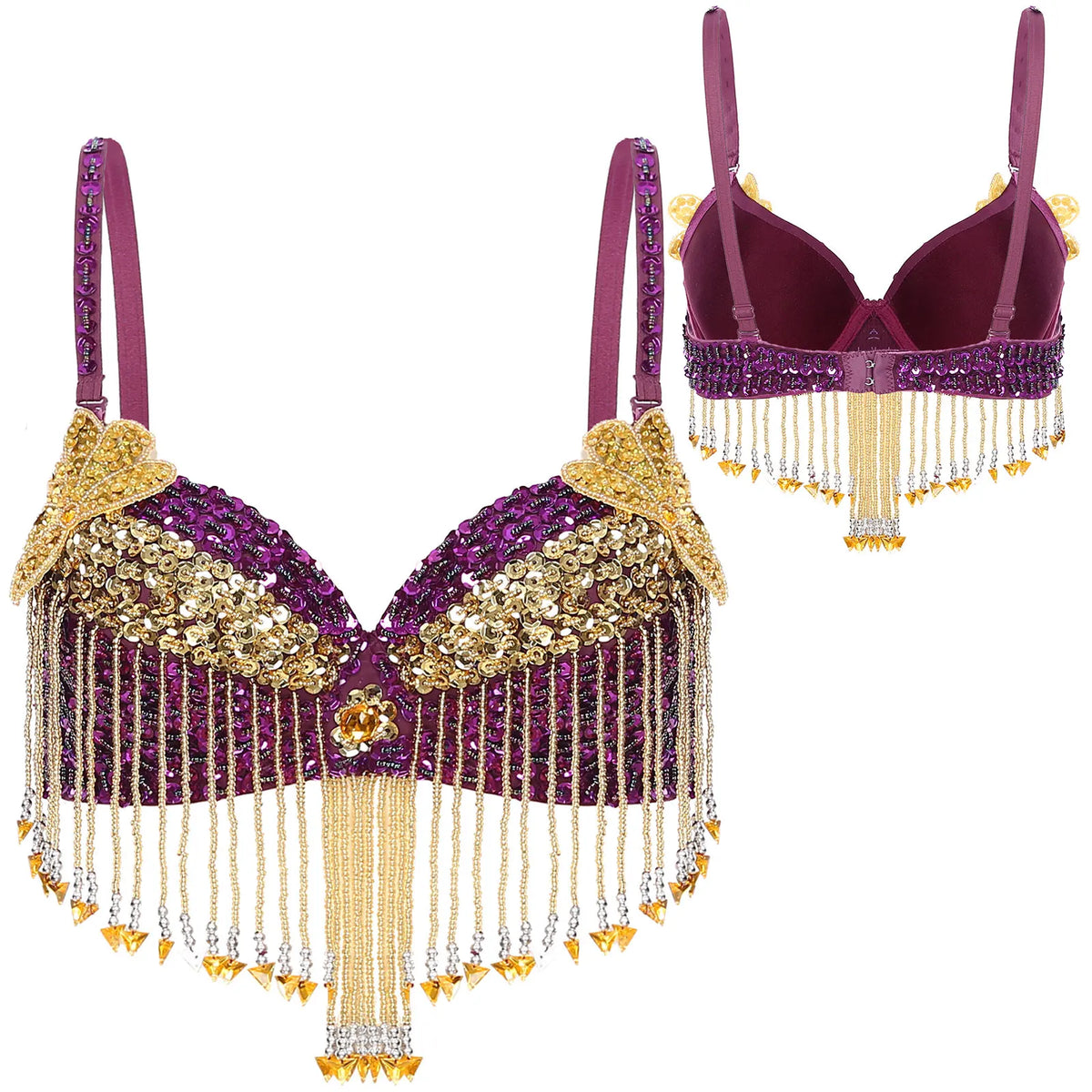 Sparkly Floral Beaded Sequin Belly Dance Bra & Tassel Performance Top | Costume Tops | Wiccan Center