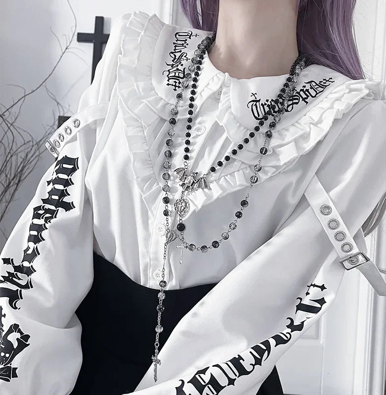Letter Print Gothic Blouse | | Wiccan Center