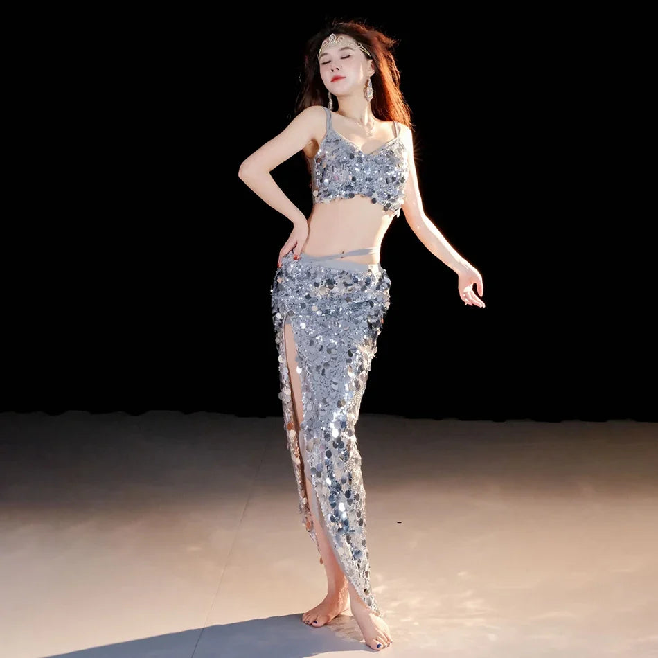 Sequin Oriental Belly Dance Top & Flowing Skirt 2-Piece Performance Set | Costume Sets | Wiccan Center