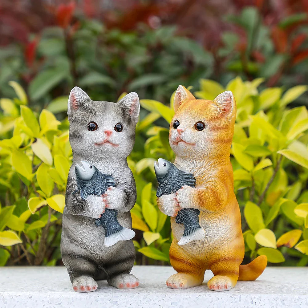 Cat Figurines Outdoor Garden Statues for Patio, Lawn Yard Decoration, Orange Cat Sculpture and Figurines Cat Lover Gifts Kitten | | Wiccan Center