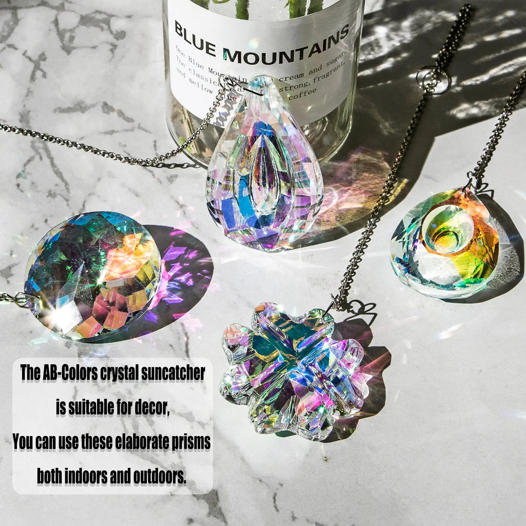 4pcs Clover-Shaped Round Crystal Pendant Crystal Rainbow Sun Catcher Wedding Decor Home Wedding Party Decoration Ornament | | Wiccan Center