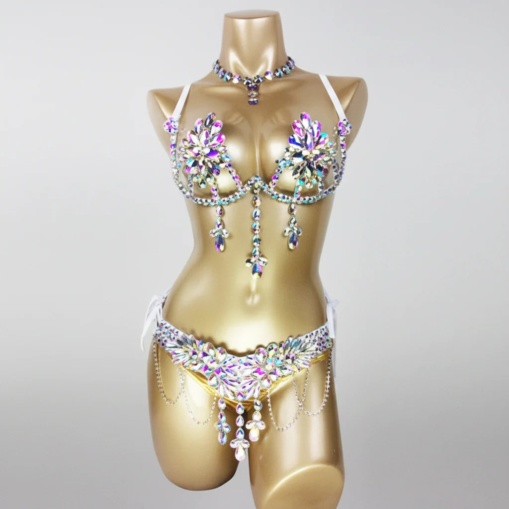 Dazzling Samba Carnival Rhinestone Bikini Set & Belly Dance Stage Costume | Costume Sets | Wiccan Center