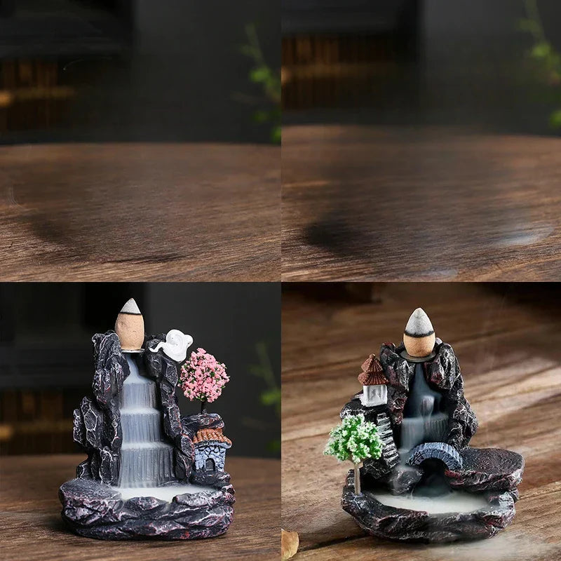 Backflow Incense Holder Waterfall Incense Burner Home Decor Aromatherapy Ornament Incense Cones with Backflow Incense Cones