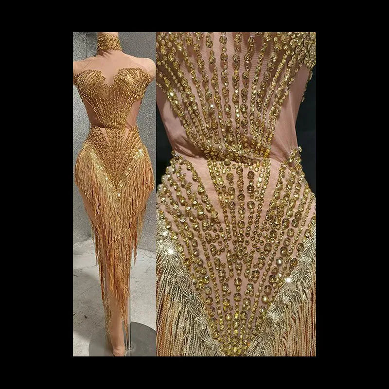 The Stardust Diamond Scallop Bodysuit – Luxury Rhinestone & Tassel Showgirl Costume | Bodysuit | Wiccan Center