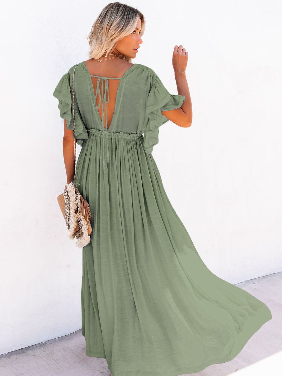 Summer Beach Maxi Dress Women Boho Long Bikini Cover Up High Waist Casual V-Neck Dresses | Dresses | Wiccan Center