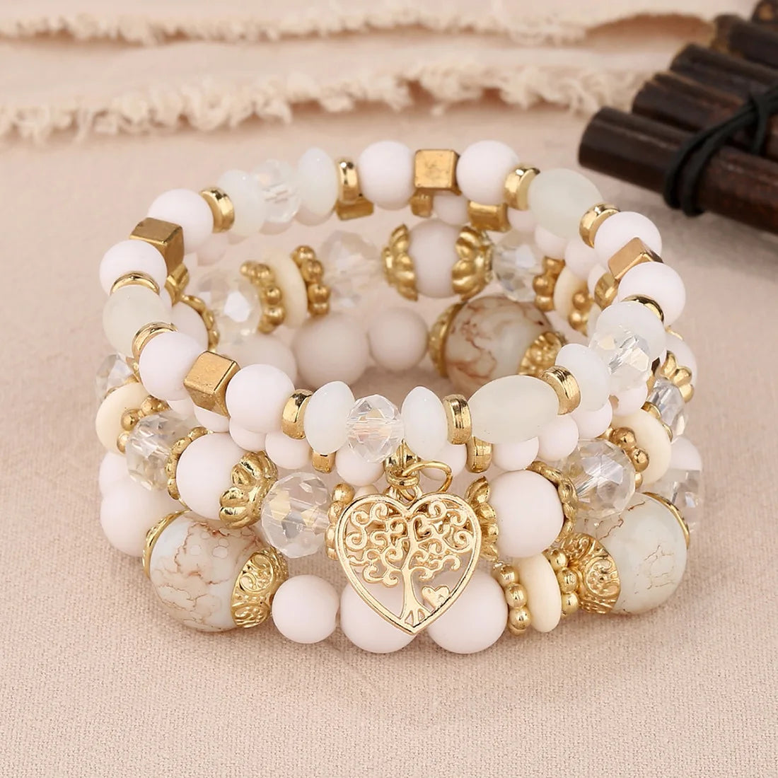 DIEZI Ethnic Bohemian Multicolor Crystal Beads Strand Bracelets Women Men Heart Tree Of Life Charm Bracelet Pulseira Feminina