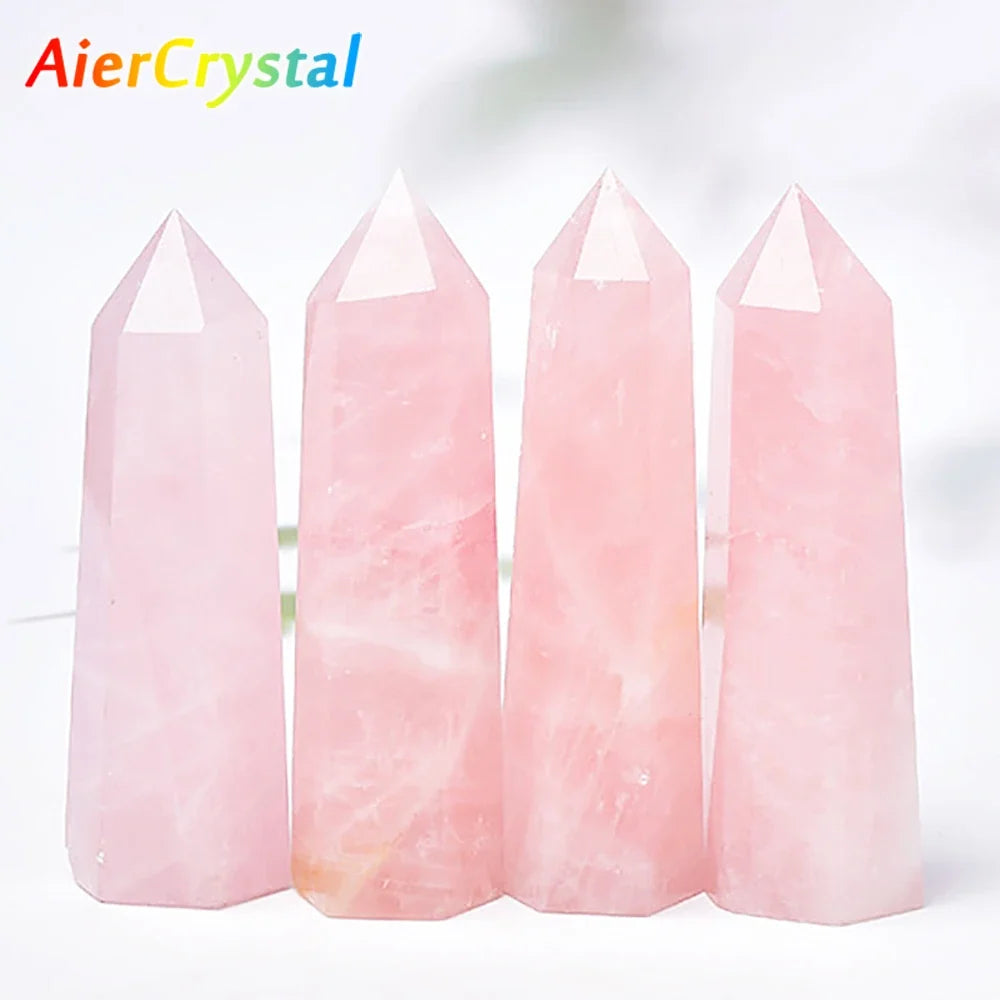 1PC Natural Rose Quartz Crystal Point Pink Crystal Column Hand Polished Hexagon Obelisk for Room Furnishing Decor Crafts Gifts