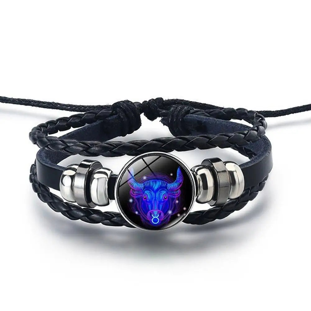 12 Constellation Gem Leather Bracelet Men Women Glass Bracelet | | Wiccan Center