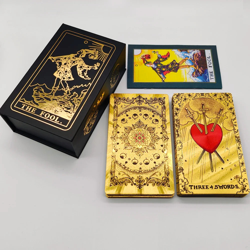 Gold Foil Tarot Plastic Cards Rose Pink Oracle Waterproof Card Deck Mysterious Board Game Divination Cards | | Wiccan Center