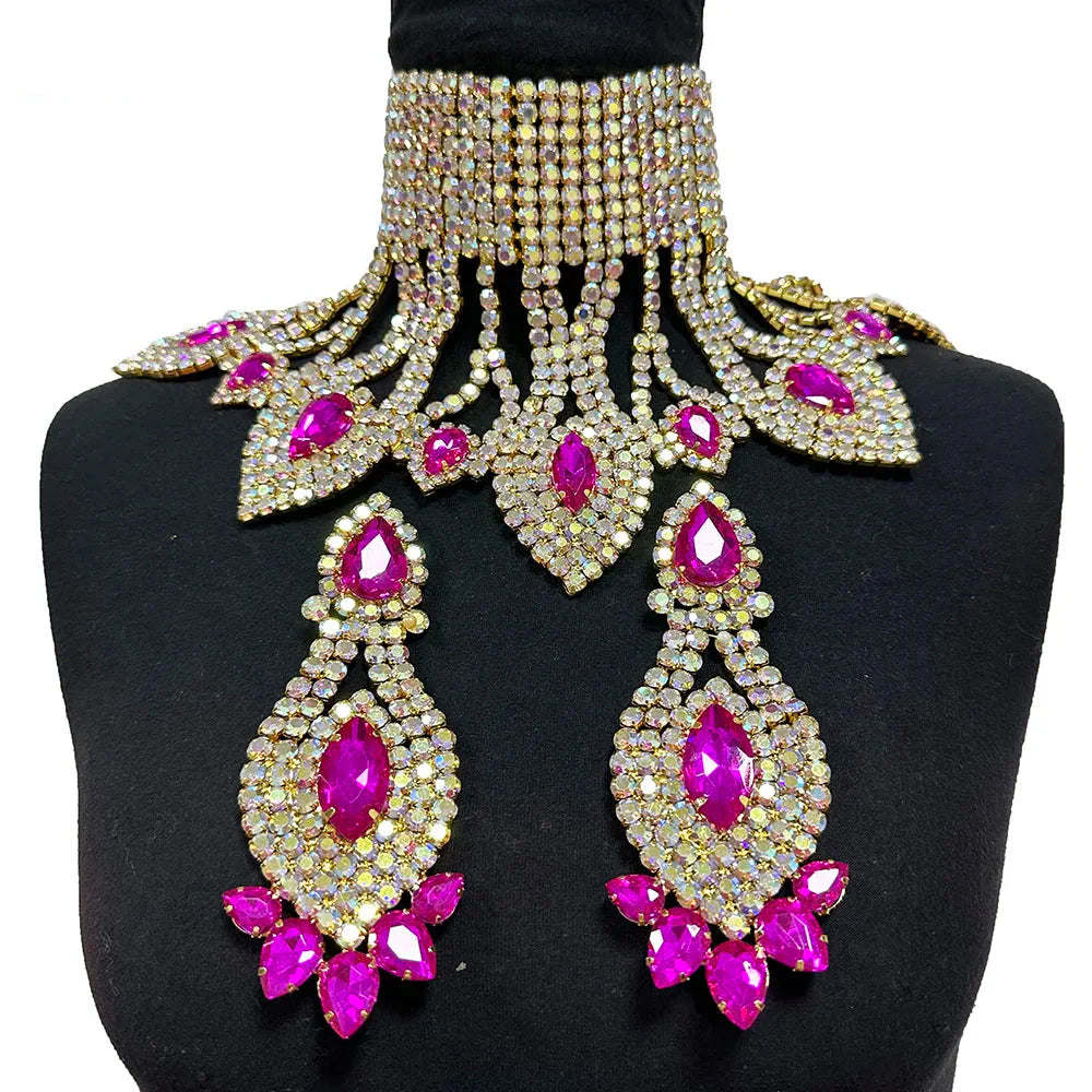 Rhinestone Glass Pendant Necklace & Earring Set