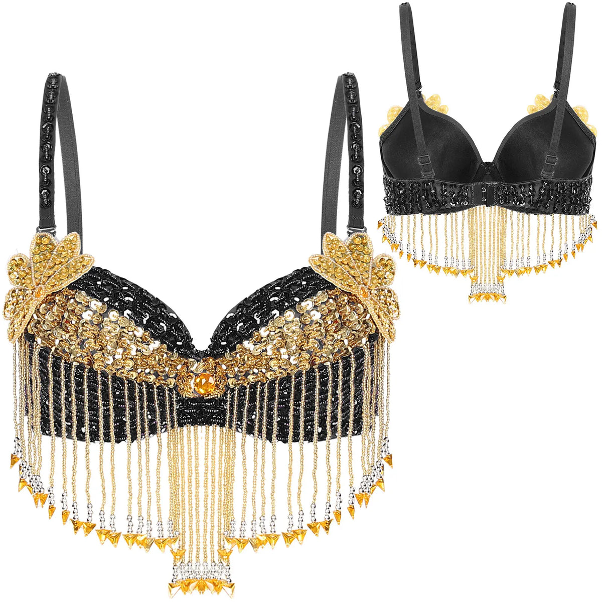 Sparkly Floral Beaded Sequin Belly Dance Bra & Tassel Performance Top | Costume Tops | Wiccan Center