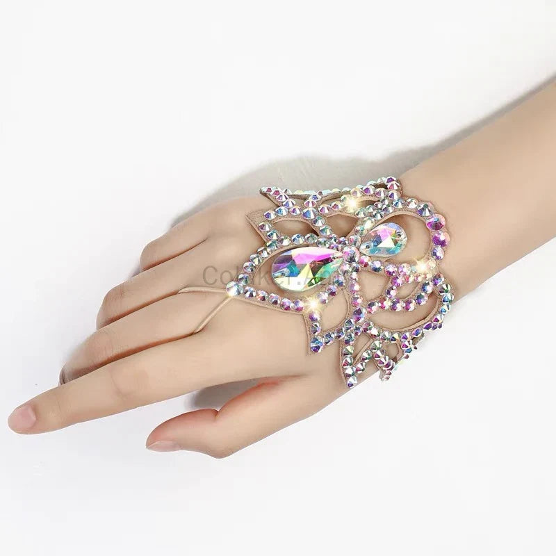 Dazzling Crystal Belly Dance Cuff Bracelet & Ring Hand Harness Jewelry | Bracelets | Wiccan Center