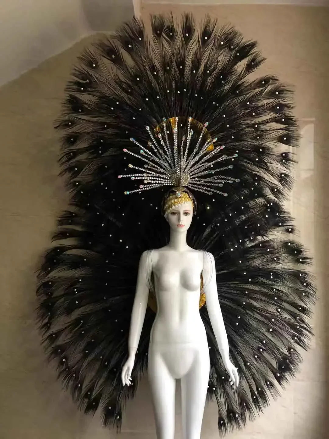 Showgirl Feather Backpiece and Rhinestone Headdress Set | Costume Sets | Wiccan Center