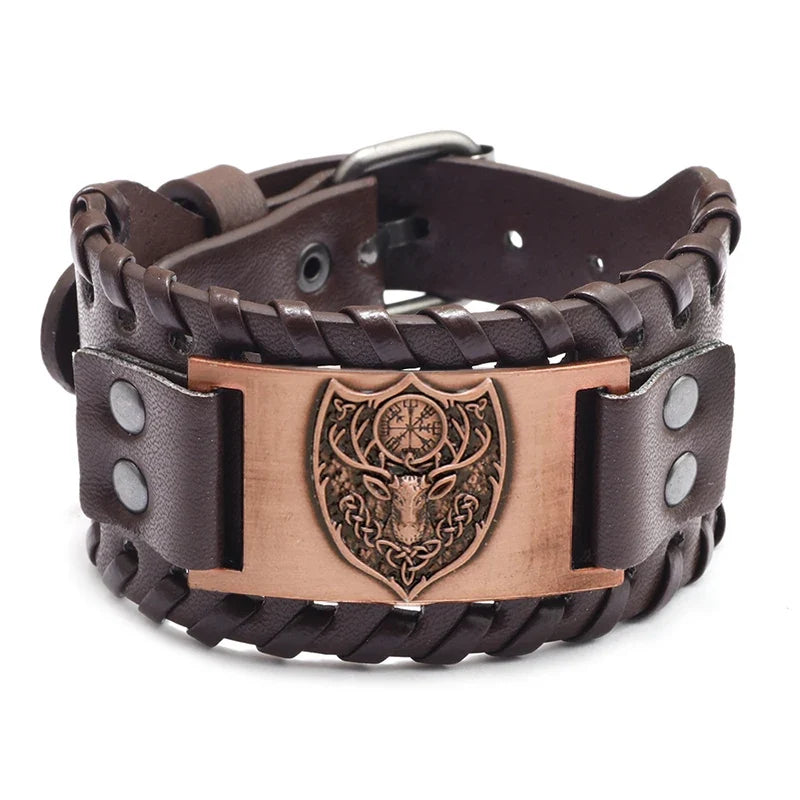 Trendy Viking Bracelet Nordic Rune Compass God Bird Charm Men's Bracelet New Fashion Leather Woven Jewelry Accessorie Party Gift
