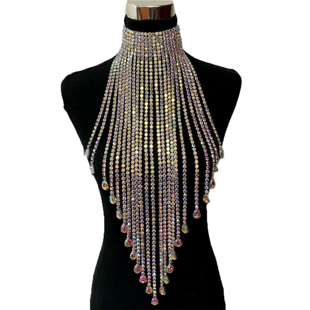 Luxury Rhinestone Long Tassel Statement Choker – Waist-Length Crystal Drop Crystal Drop for Weddings, Galas & High-Fashion Clubwear | Necklaces | Wiccan Center