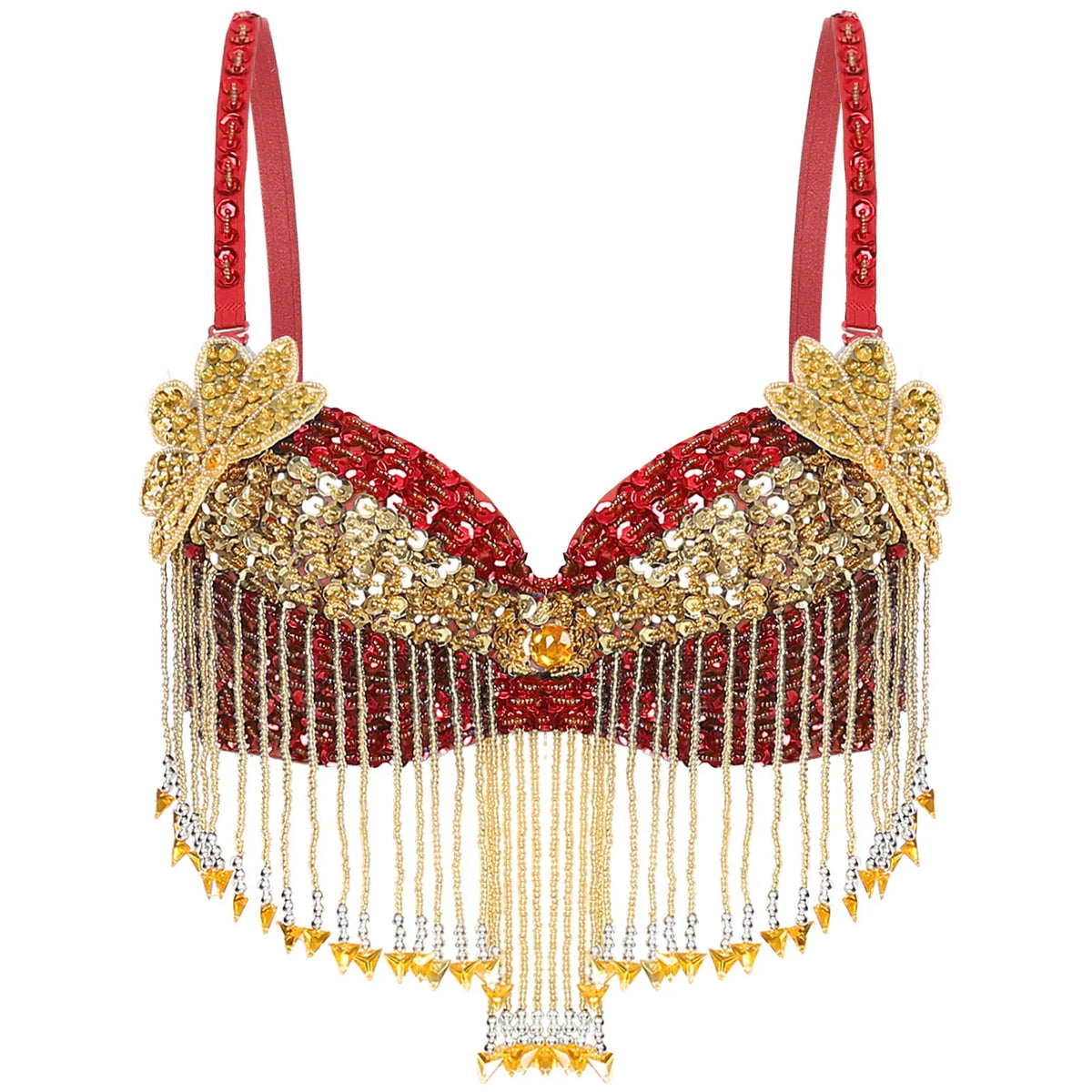 Sparkly Floral Beaded Sequin Belly Dance Bra & Tassel Performance Top | Costume Tops | Wiccan Center