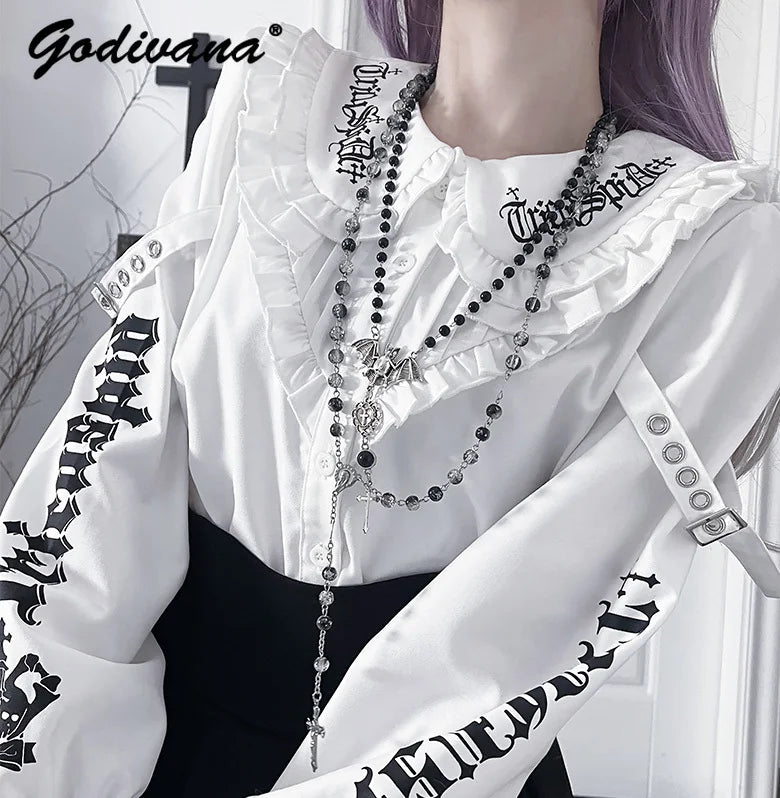 Letter Print Gothic Blouse | | Wiccan Center