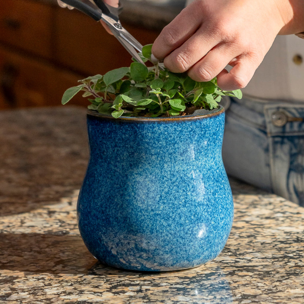 Ceramic Plant Pot with Rubber Liner - River Blue | Indoor Plant Pot | Wiccan Center