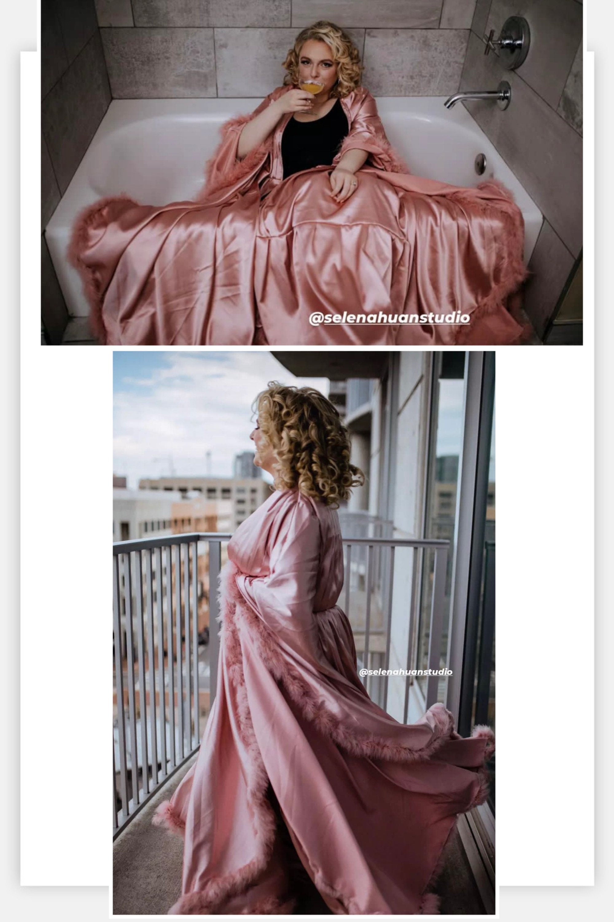 Silky Satin Feather Fringe Hem Long Robe (Victorian Style) - next day shipping selective colors | luxrobe | Wiccan Center