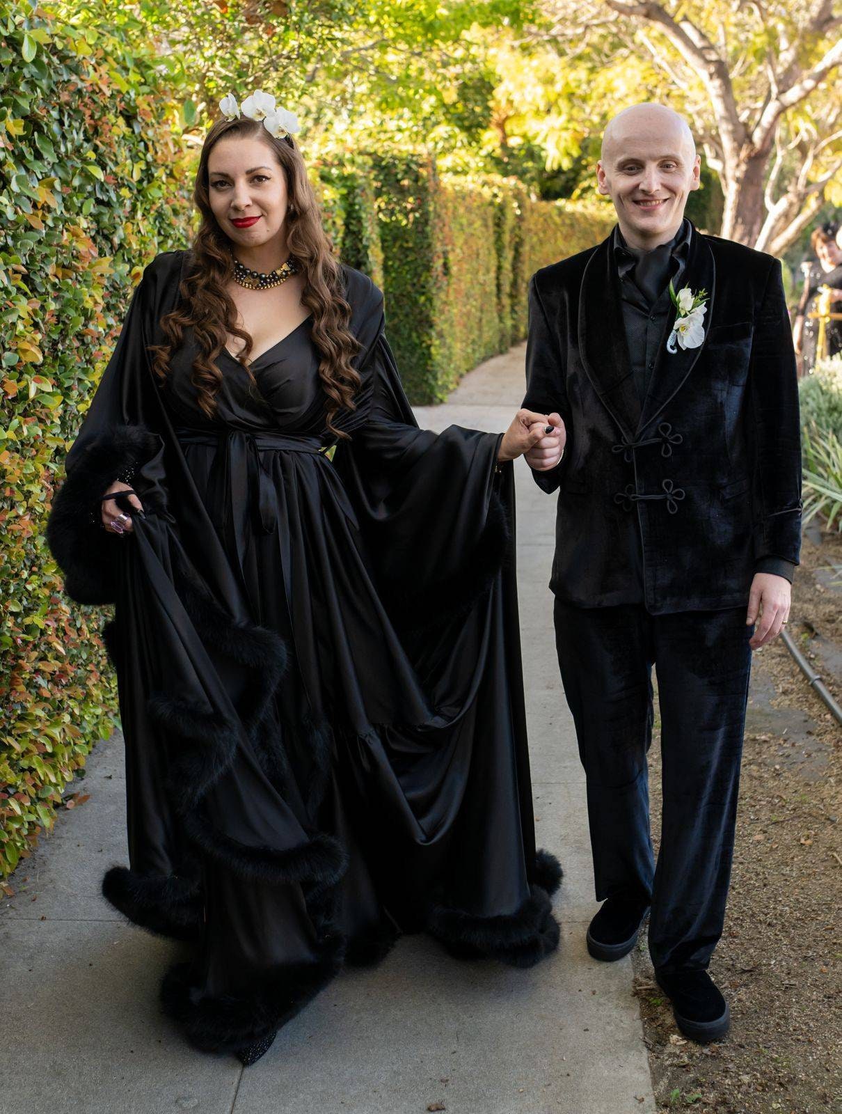 Silky Satin Feather Fringe Hem Long Robe (Victorian Style) - next day shipping selective colors | luxrobe | Wiccan Center