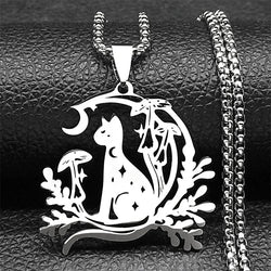 Cat Moon Mushroom Necklace | necklace | Wiccan Center