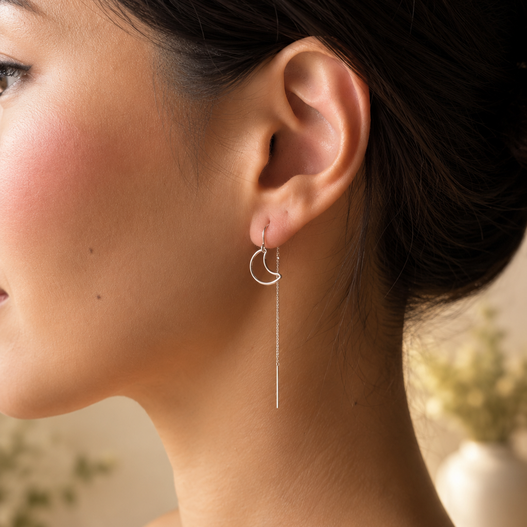 Crescent Moon thread earrings