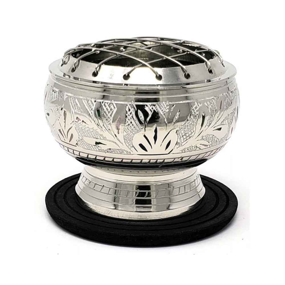 Silver finish Brass Screen Burner w/Coaster | Incense Burner | Wiccan Center