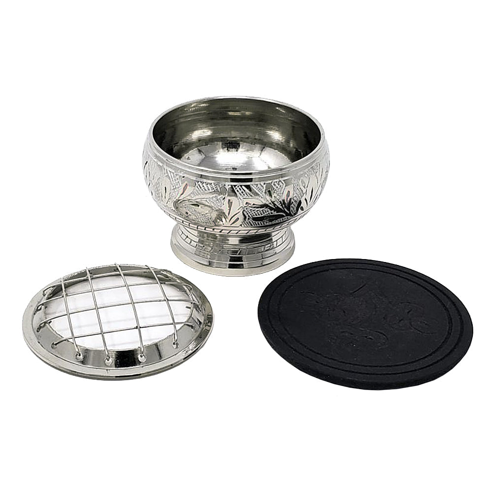 Silver finish Brass Screen Burner w/Coaster | Incense Burner | Wiccan Center