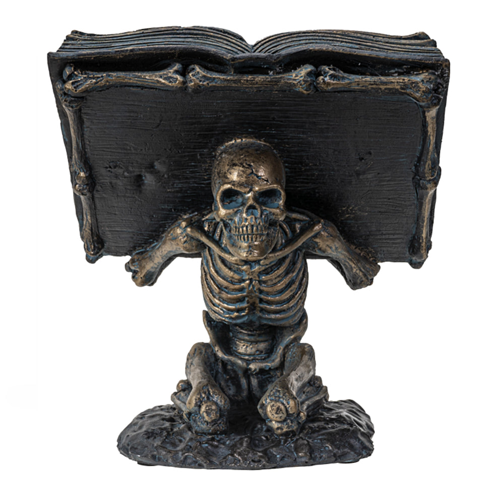 Skeleton holding Spell Book | Figurine | Wiccan Center