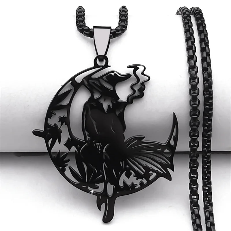 Smoking Witch Broom Moon Necklace | necklace | Wiccan Center