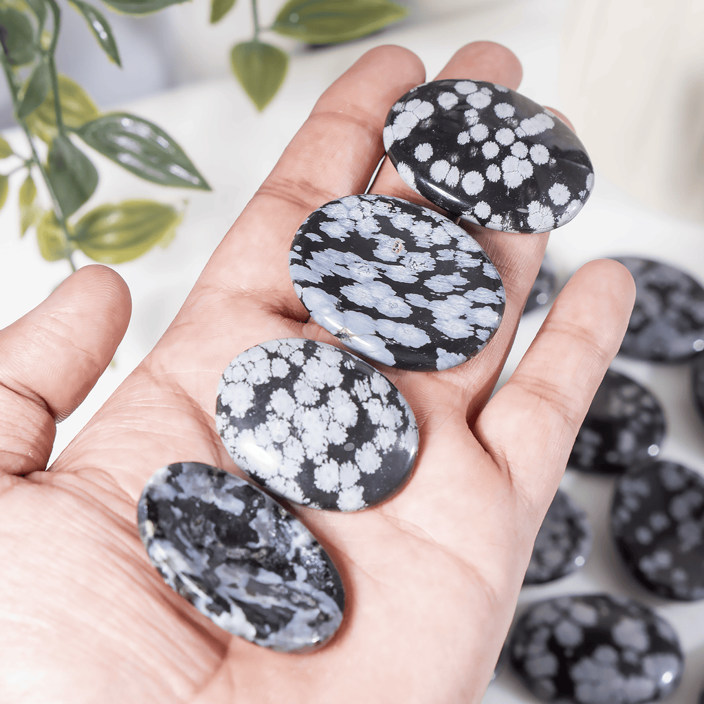 Snowflake Obsidian Pocket Stones (Angelic Communication and Past Life Recall) | Worry & Palm Stones | Wiccan Center