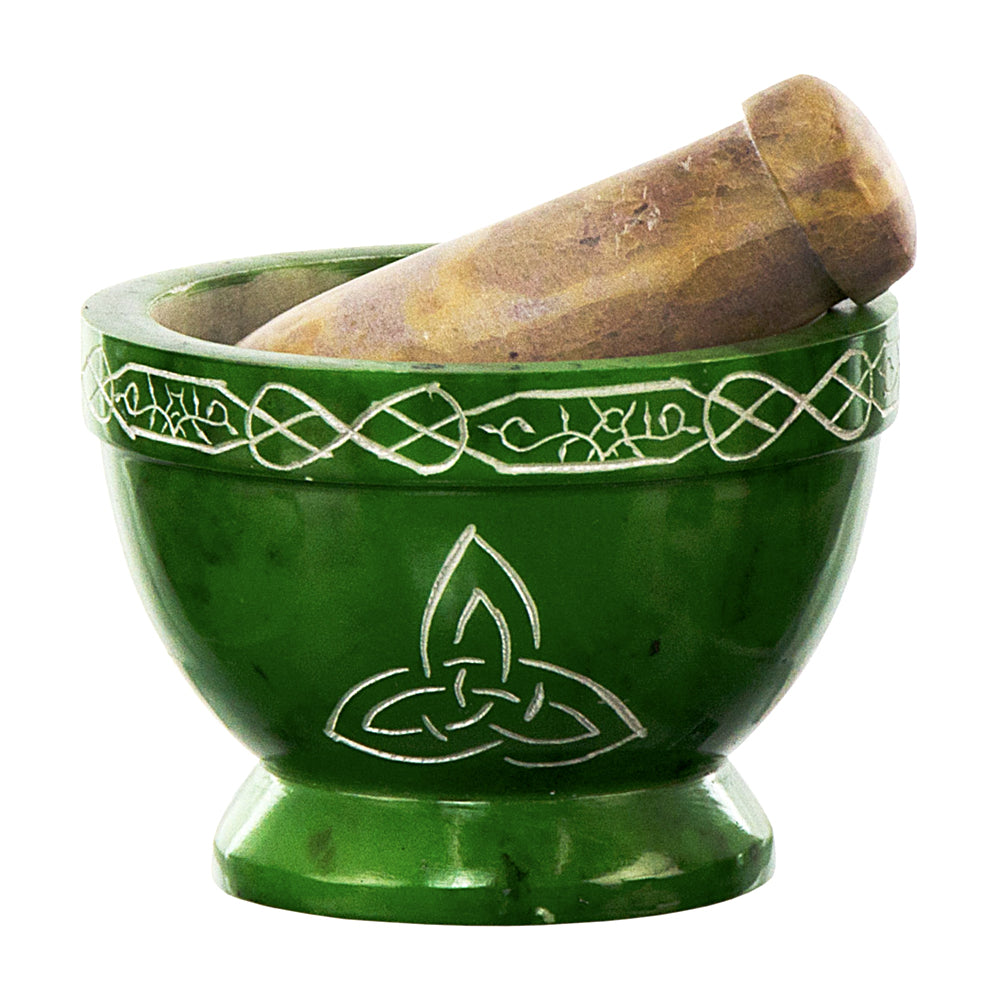 Soapstone Mortar & Pestle Triquetra Green | Mortar & Pestle | Wiccan Center