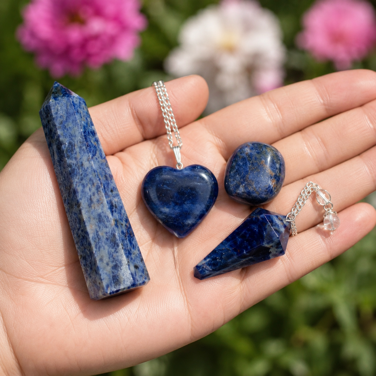 Sodalite Crystal Gift Set For Emotional Support and Protection, Real Polished Gemstones. | Merkaba & Platonic Solids | Wiccan Center