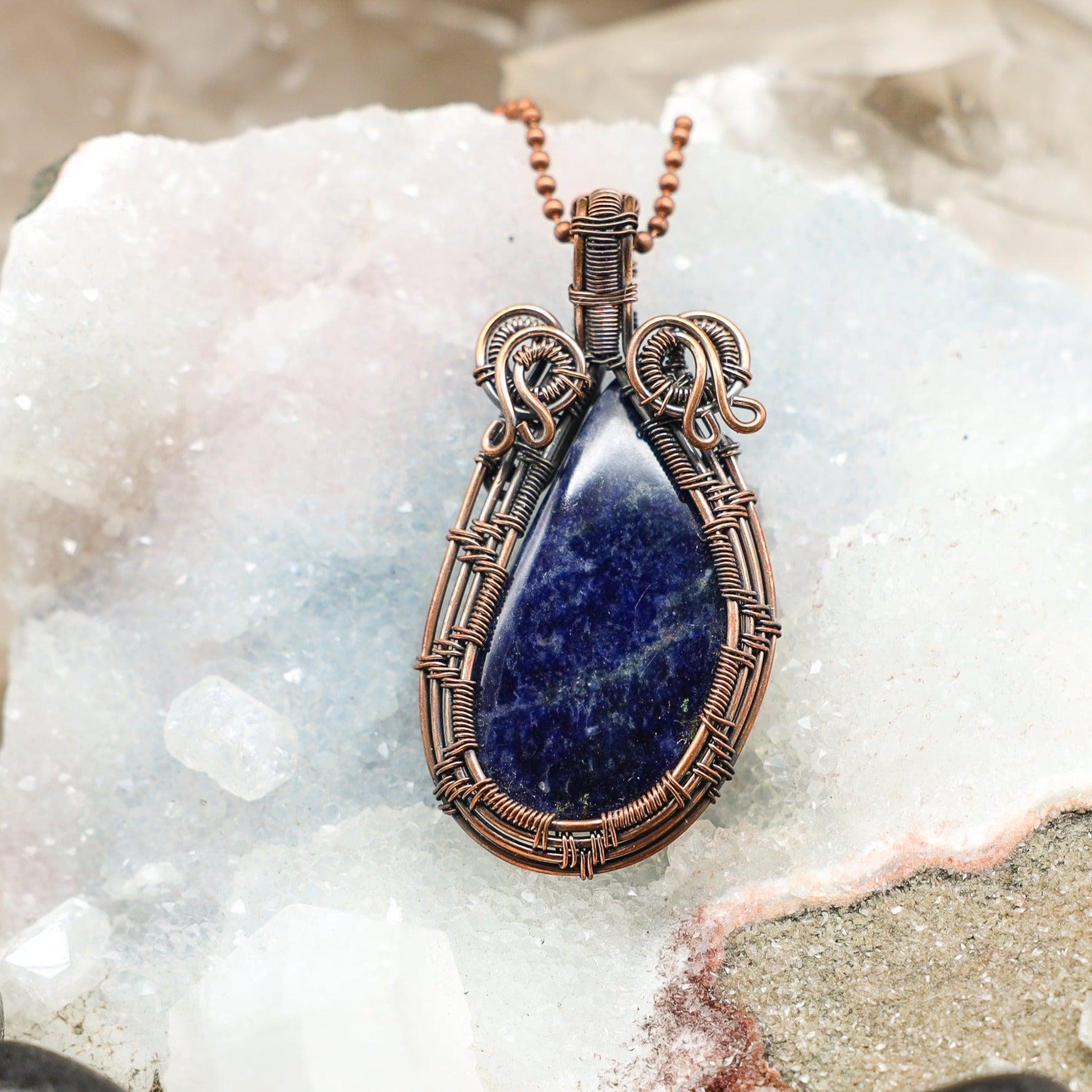 Sodalite Wire Wrap Crystal Pendant - Royal Blue