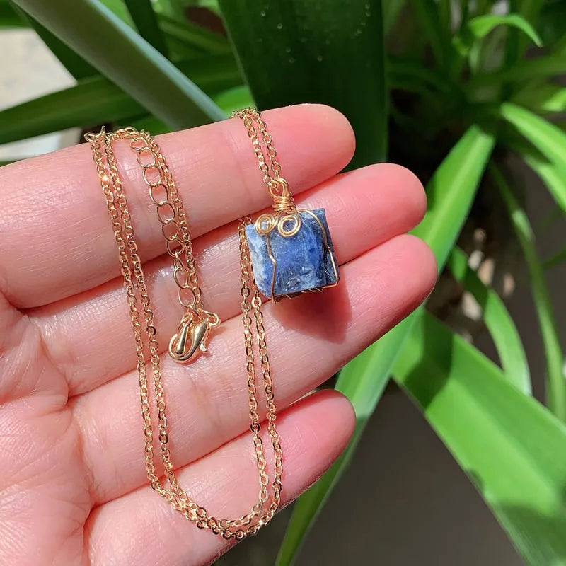 Raw Crystal Wire Wrap Gold Necklaces | necklace | Wiccan Center