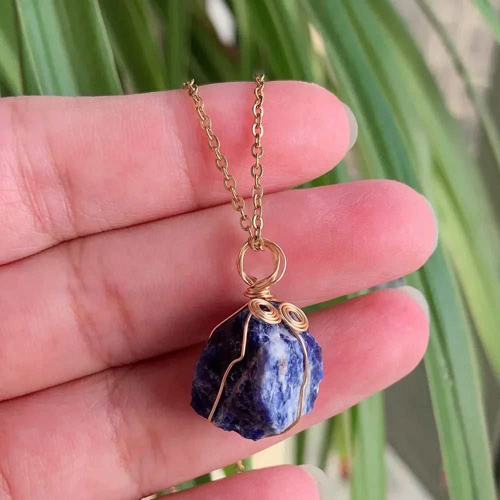 Raw Crystal Wire Wrap Gold Necklaces | necklace | Wiccan Center
