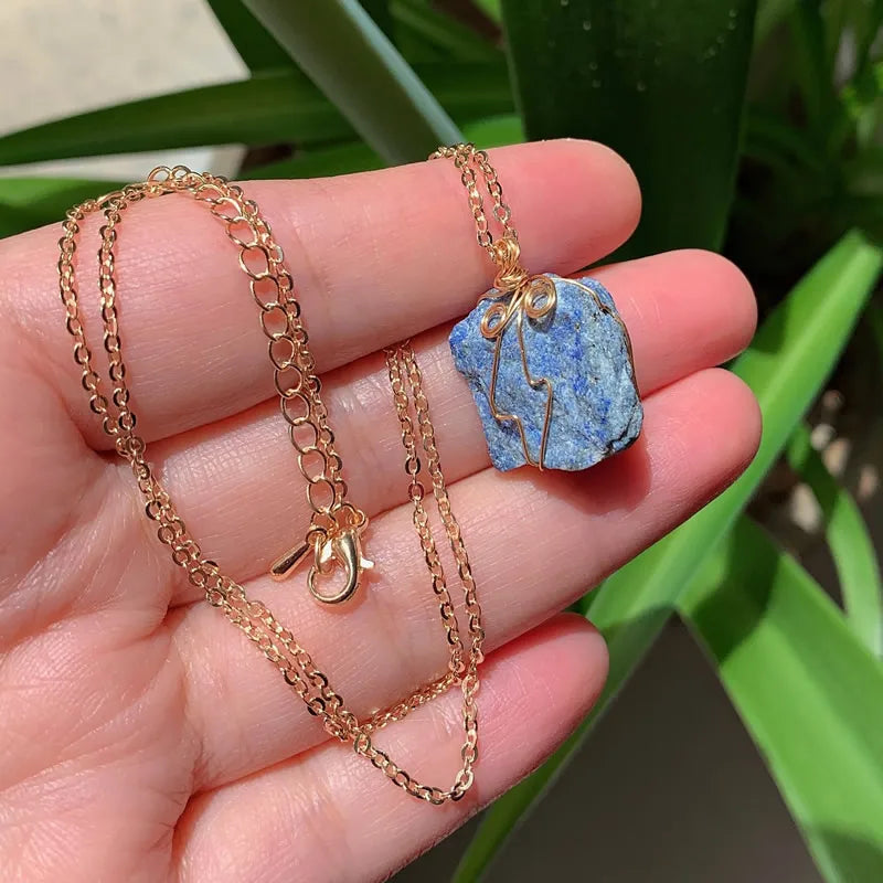 Raw Crystal Wire Wrap Gold Necklaces | necklace | Wiccan Center