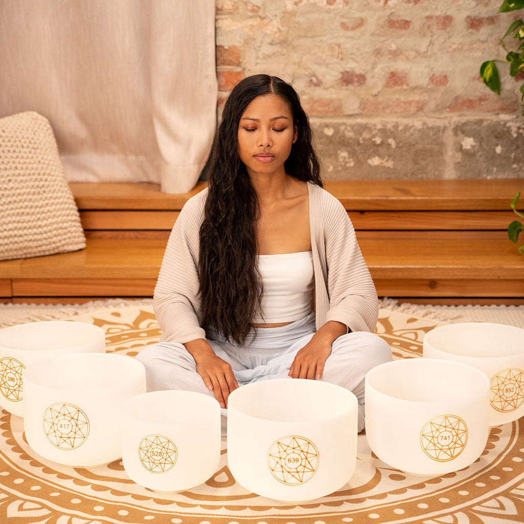 Solfeggio Crystal Singing Bowl Set (396, 417, 528, 639, 741, 852 Hz) | Solfeggio Crystal Singing Bowl Set | Wiccan Center