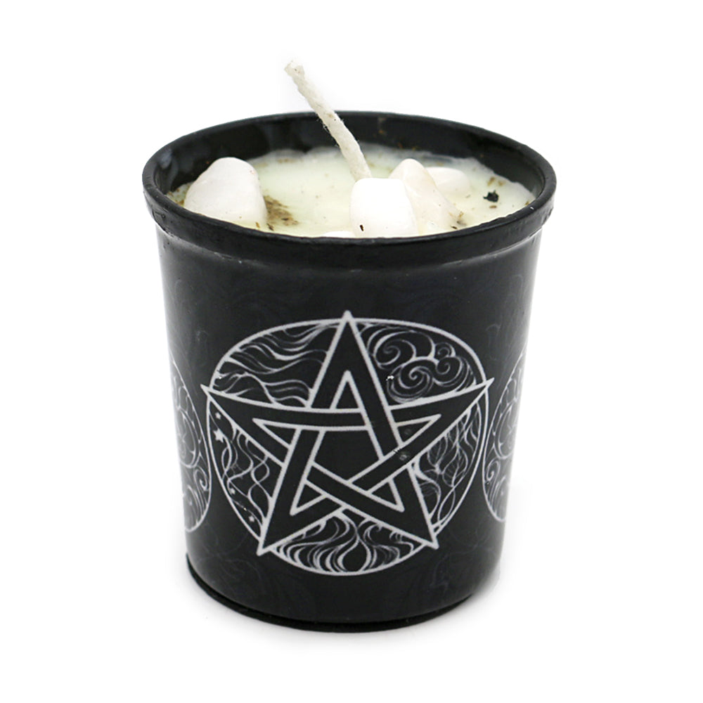 Votive Scented Candle with Herbs and Crystal Stones - Pentacle | Candle | Wiccan Center