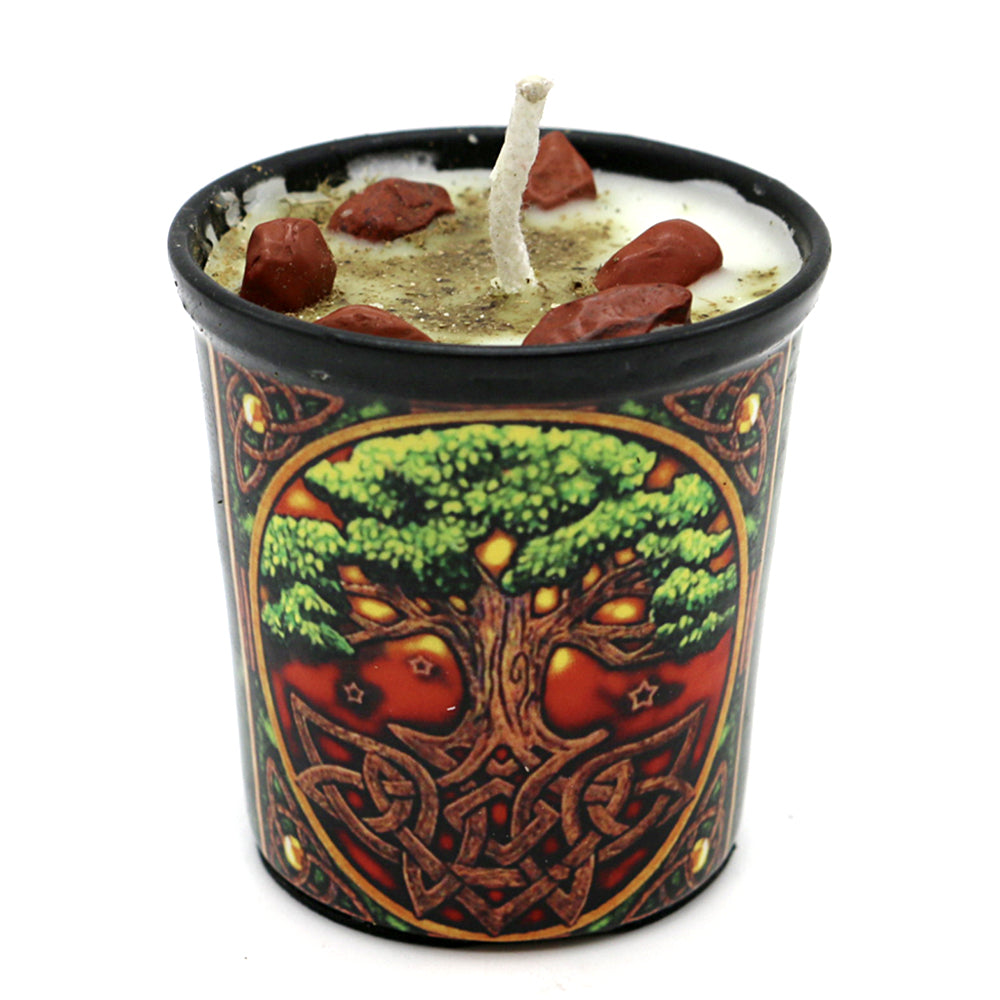 Votive Scented Candle with Herbs and Crystal Stones - Tree of Life | Candle | Wiccan Center