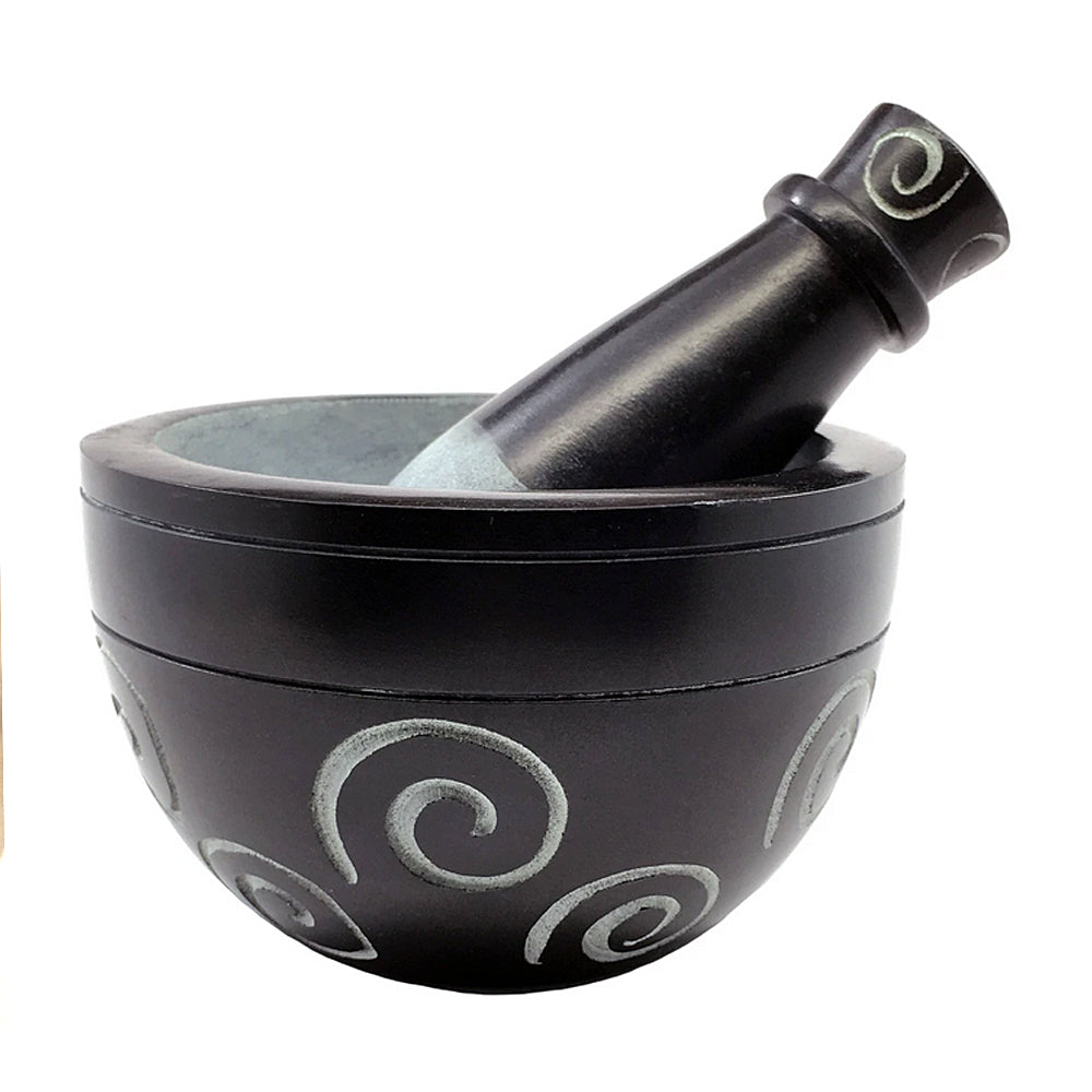 Mortar & Pestle - Spiral Soapstone - Black | Mortar & Pestle | Wiccan Center