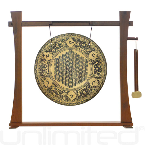 18" Flower of Life Prayer Gong on Spirit Guide Gong Stand | Gong & Stand Combo | Wiccan Center