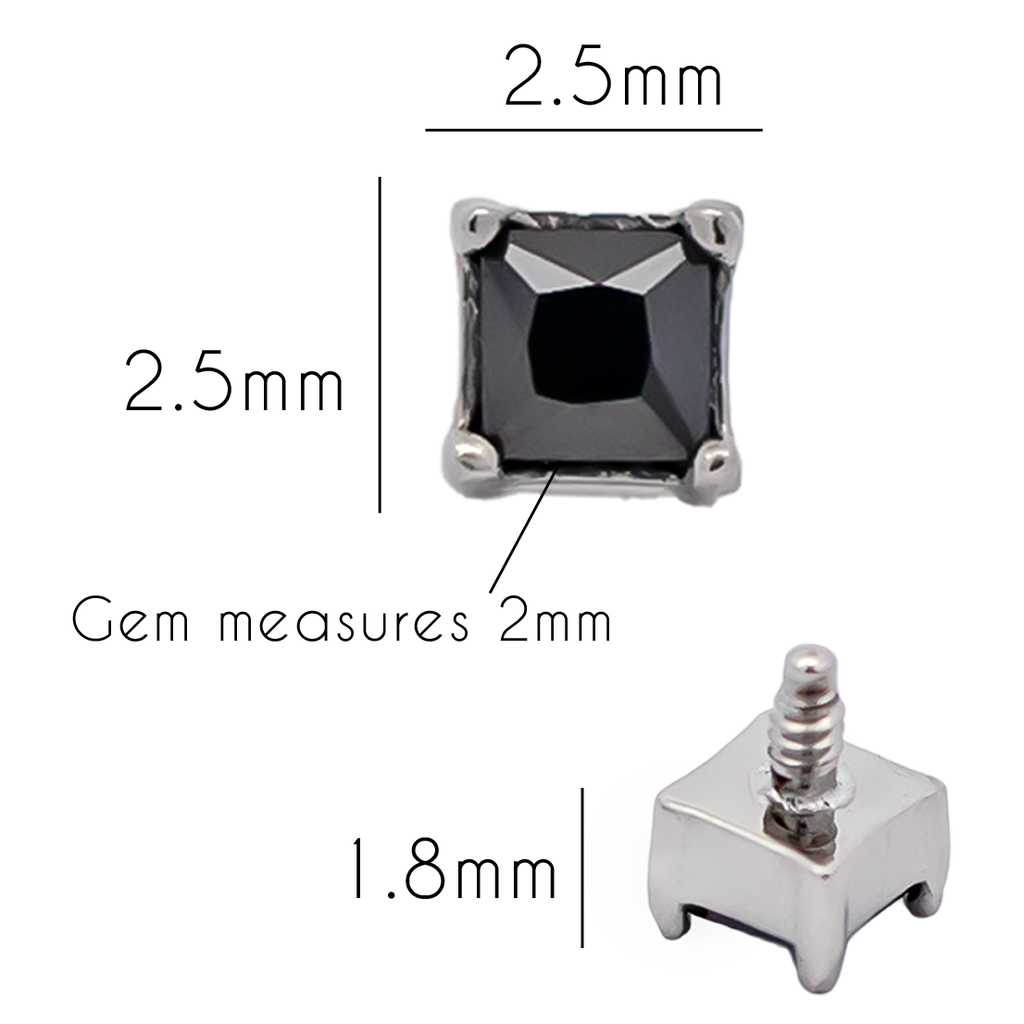 Steel Internally Threaded Bezel-Set Square Gem End | Body Jewelry | Wiccan Center