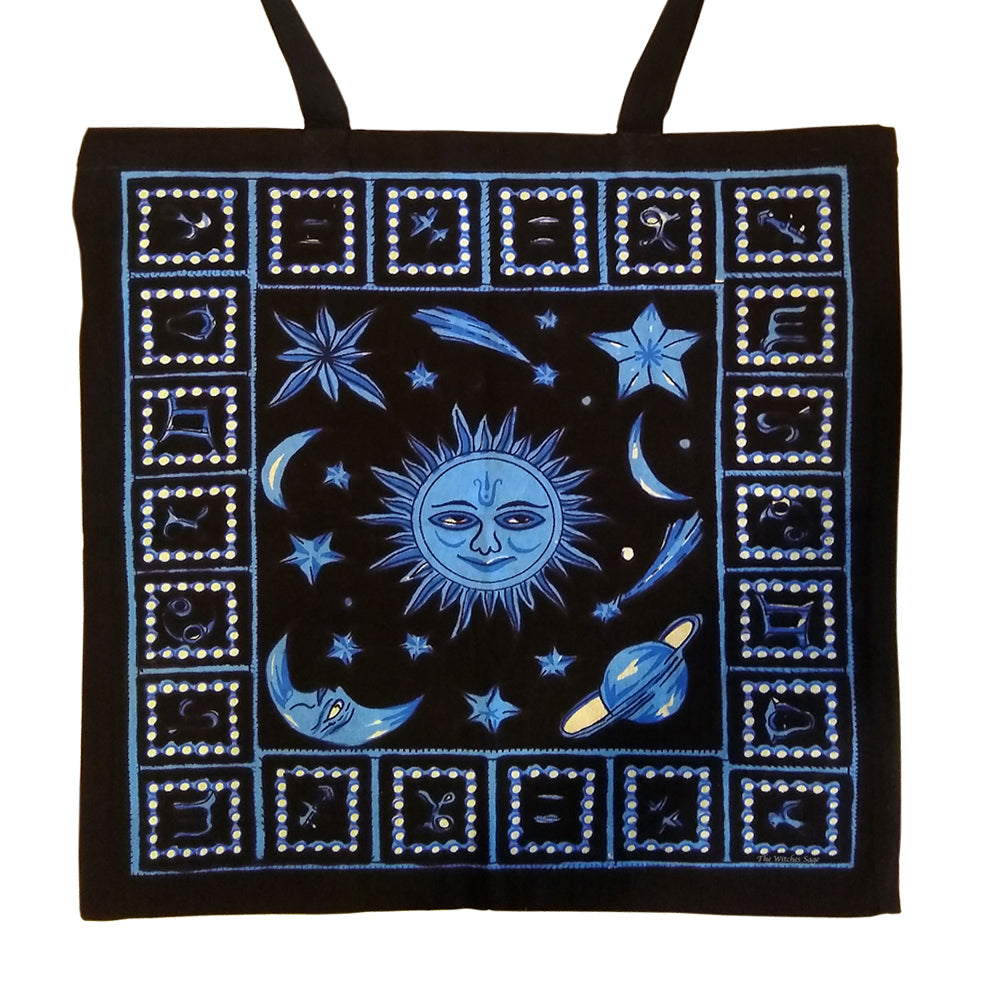 Zodiac Stars Tote Bag 18x18" Blue Tie Dye/black | Tote | Wiccan Center