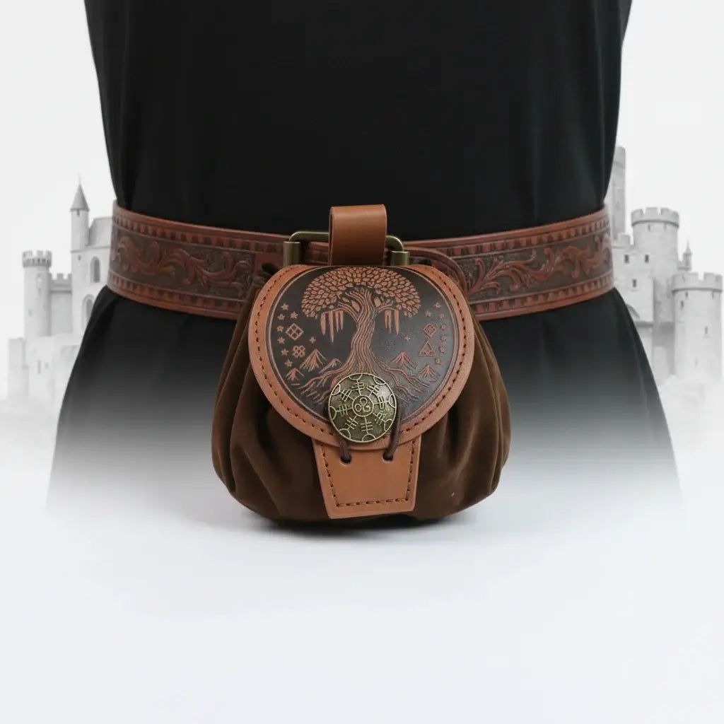 Steampunk Medieval Waist Bag PU Leather Fanny Pack Punk Belt Pouch Cosplay Utility Bag for Men